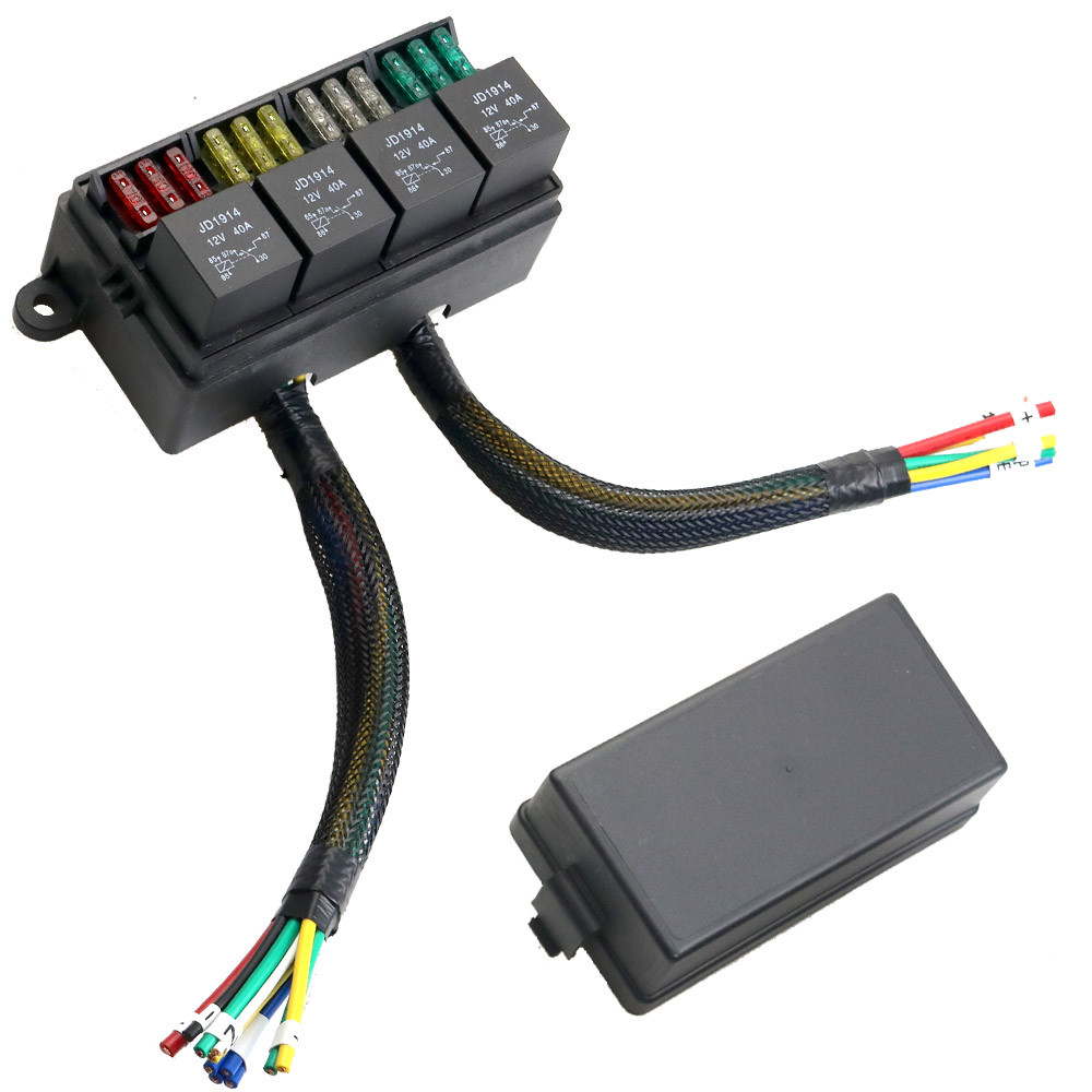 12V Fuse Relay Box Pre-Wired Fuse and Relay Box with 4 Relay 12 Way ATC/ATO Fuses Sealed 12V Relay F