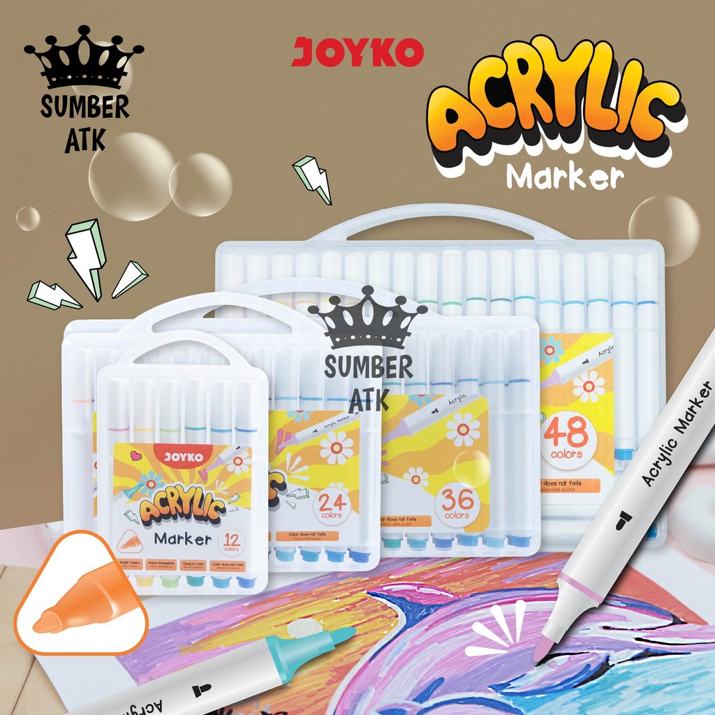 Acrylic Marker JOYKO Spidol Akrilik ACMK-75 12 24 36 48 WARNA