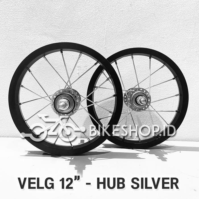 Wheelset Velg Hitam Uk.12 Alloy Depan Belakang Rims Roda Sepeda Velg - Velg Depan, Hub Hitam Terlari