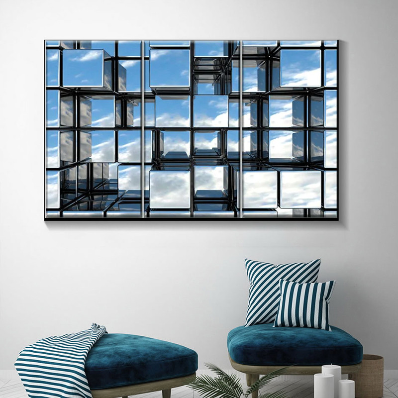 Abstract Square Mirror Canvas Painting Wall Art Aesthetic Picture Living Room Home Decor Cuadros