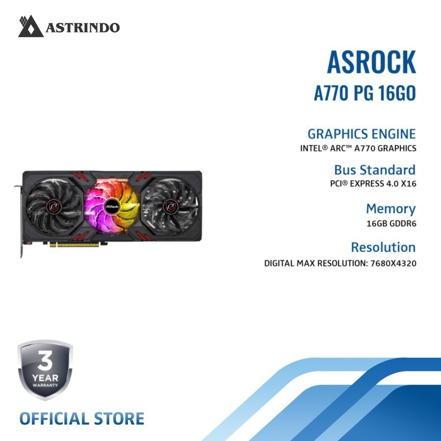 Asrock VGA Intel Arc A770 Phantom Gaming 16GB OC Graphics Card GDDR6