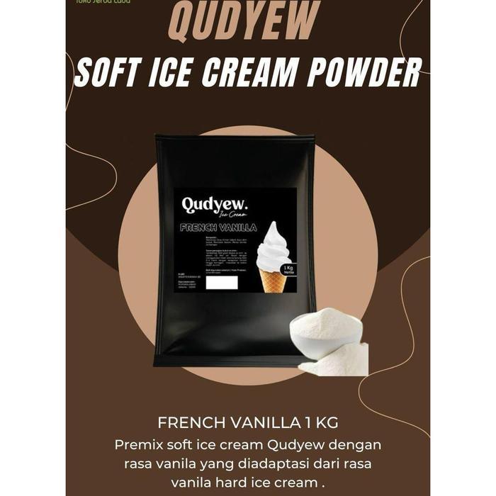 Bubuk Es Krim Qudyew French Vanilla 1kg – Soft Ice Cream Halal Murah menjual partai besar untuk gera
