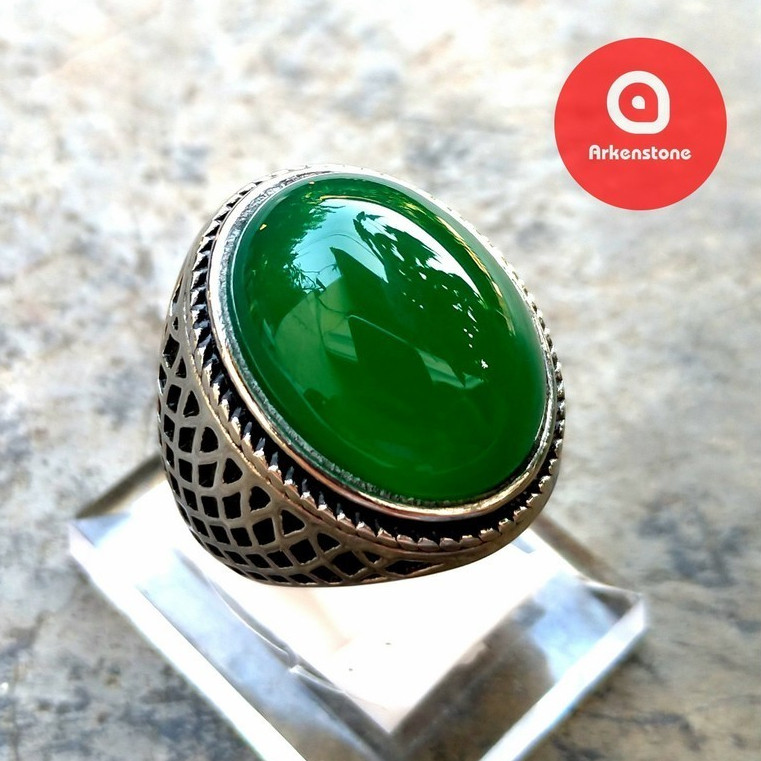 Cincin Silver Batu Akik Ijo Garut / Hijau Garut / Ohen / Ehon Crystal