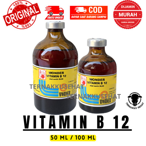 Wonder Vitamin B12 50 ML & 100 ML - Vitamin B12 Anemia & Gangguan Pertumbuhan Hewan Ternak Wonder