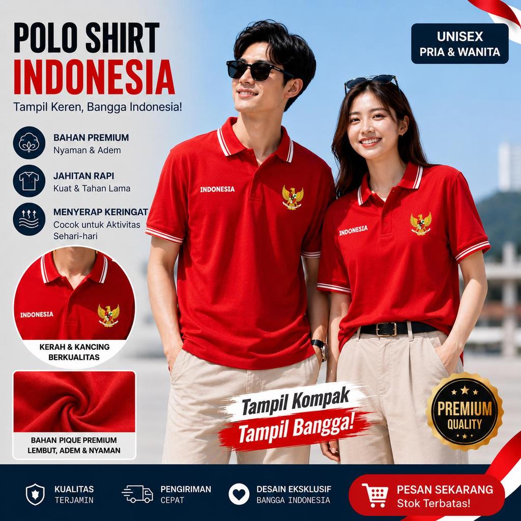 Kaos Polo Shirt Premium Edisi Kemerdekaan Polo merah Putih Kerah Kombinasi Seragam Agustusan Pria Wa