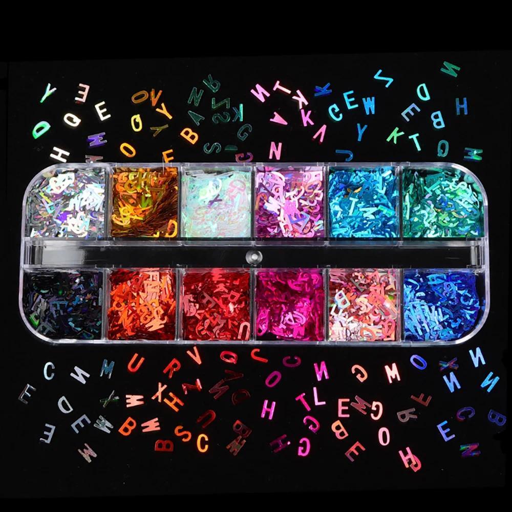 Silicone world 12 Grid Glitter Flakes Sequ Letter Sequ for Epoxy Resin Mold Clay Slime Filler Making