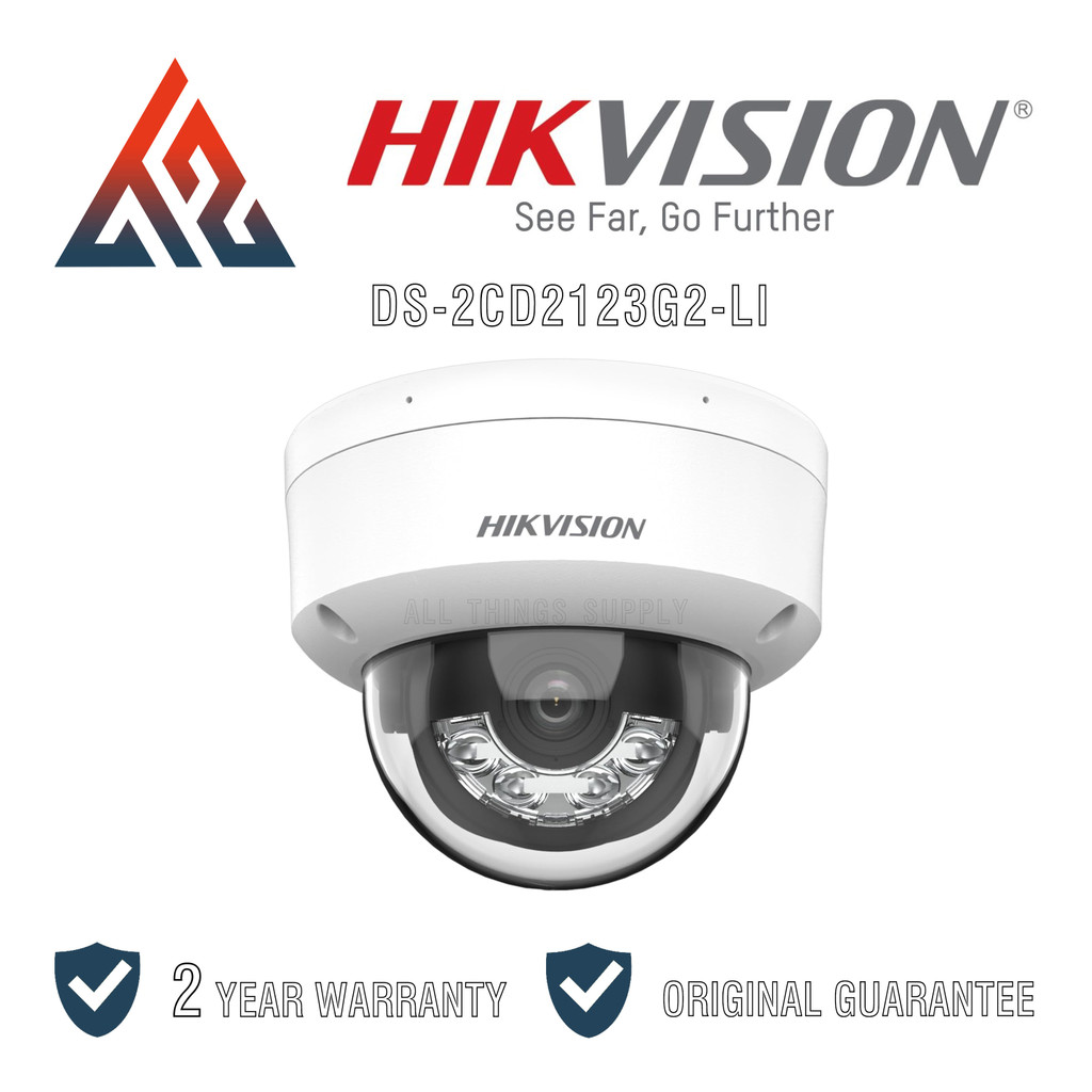 Hikvision DS-2CD2123G2-LI 2 MP Acusense Support Audio Smart Hybrid Light Fixed Dome Network CCTV Cam