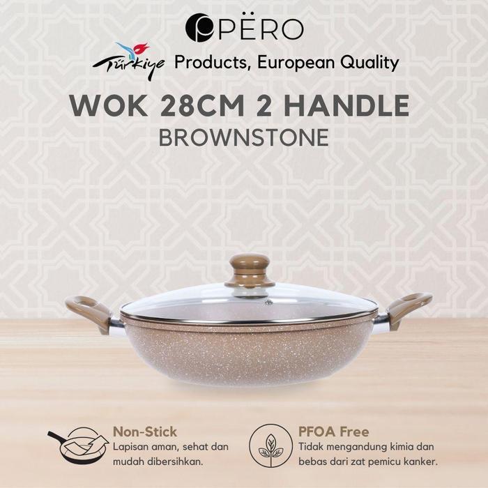 [KING KEVIN] Pero Mercin Wok 28 Cm 2 Handle + LID / Wajan anti lengket - Brownstone