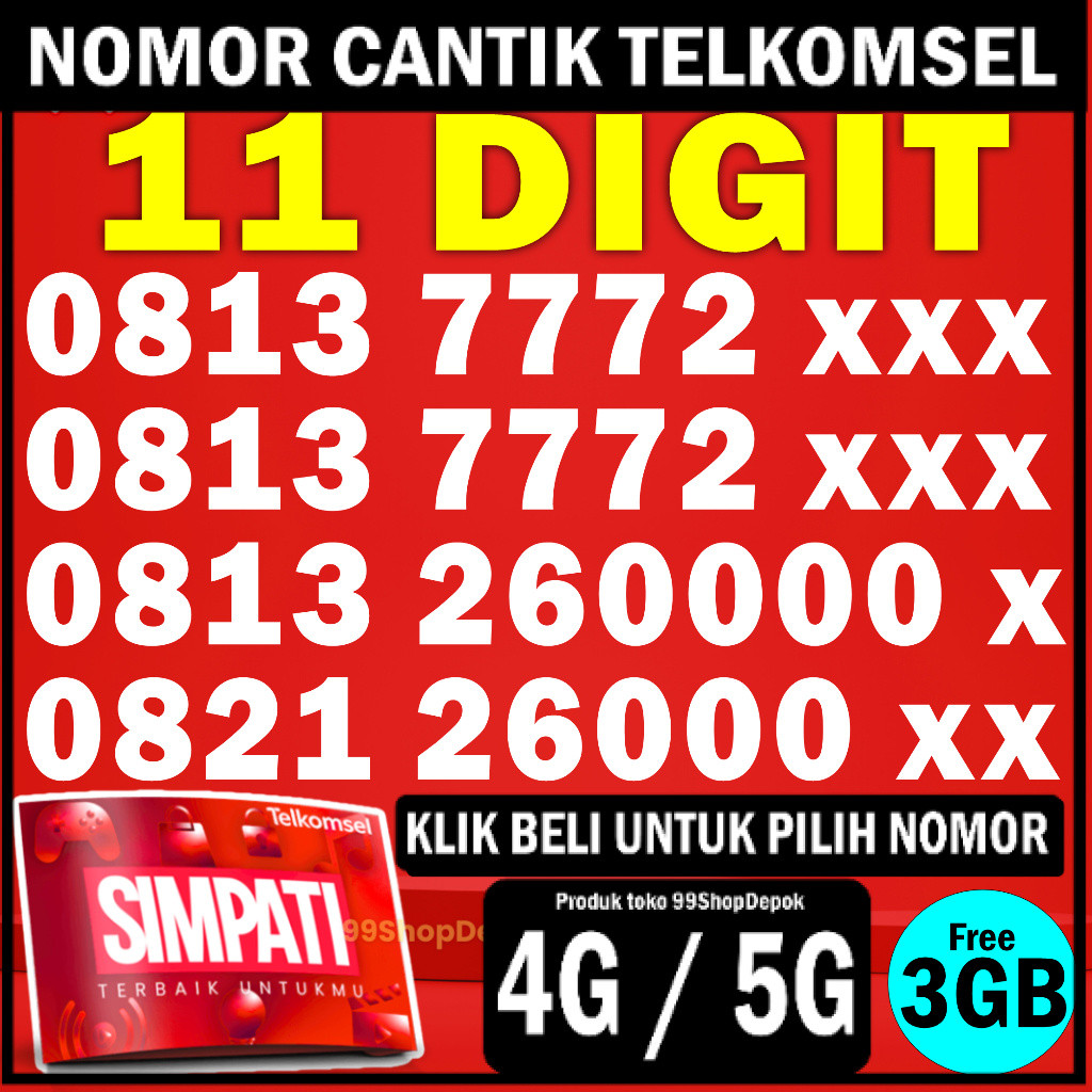 Kartu Perdana Nomor Cantik Telkomsel Simpati 11 Digit 26000 7772 Nomer Cantik Telkomsel 11 Digit - N