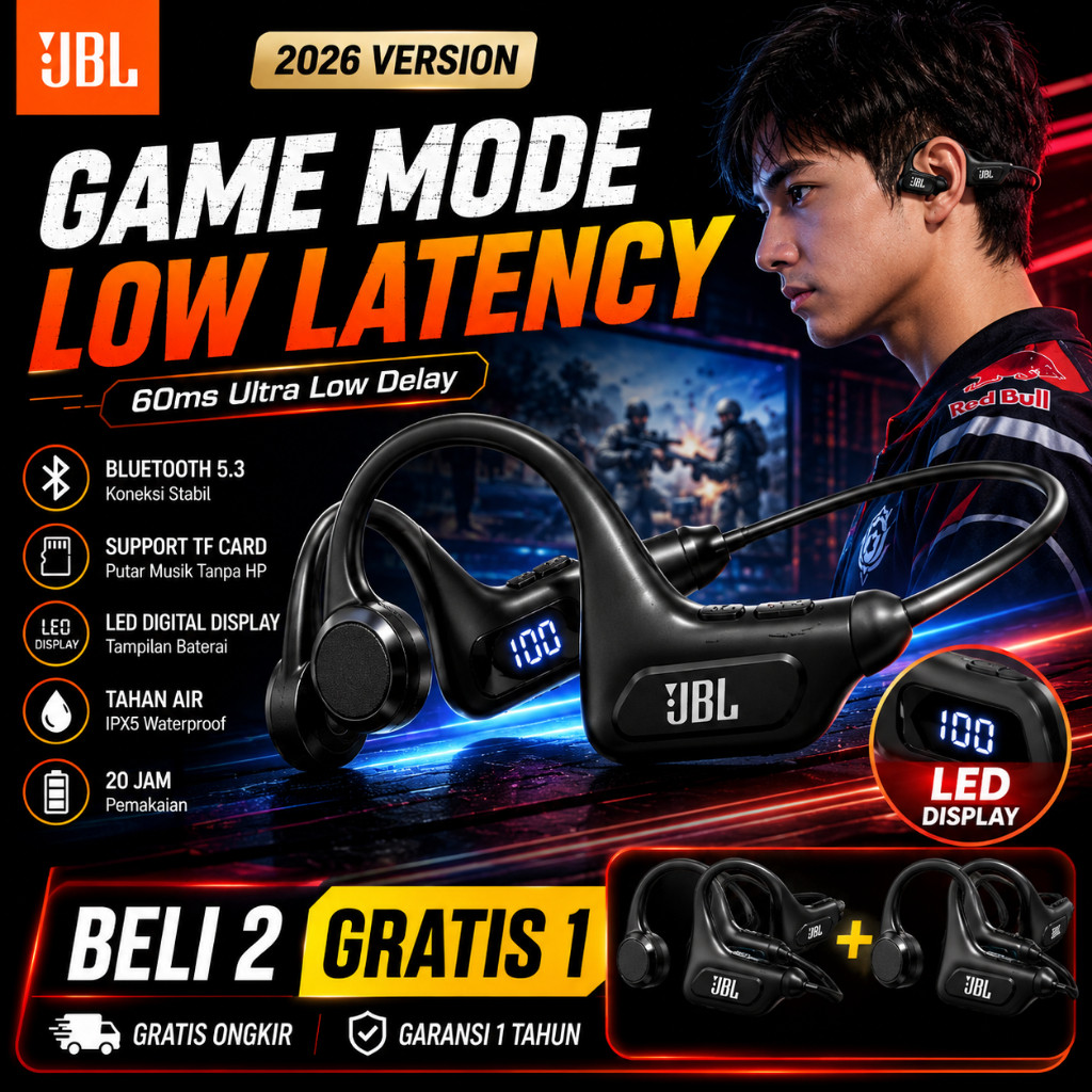 [GAME MODE] JBL U9 Headphone Konduksi Tulang BT5.2 dengan Desain Telinga Terbuka IPX8 Tahan Air 16GB