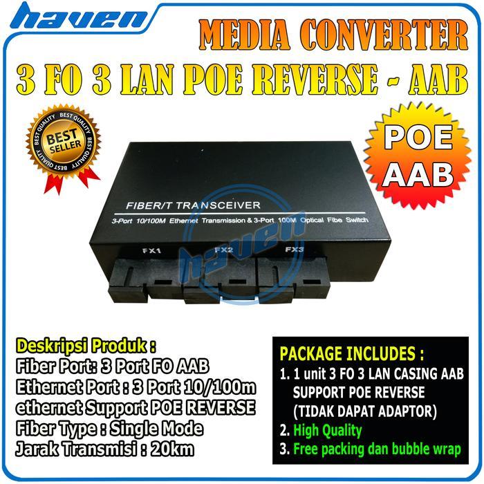 Media Converter 3 Port FO 2 Port LAN / Switch Fiber 3 FO 2 SC - 3FO3LAN POE AAB