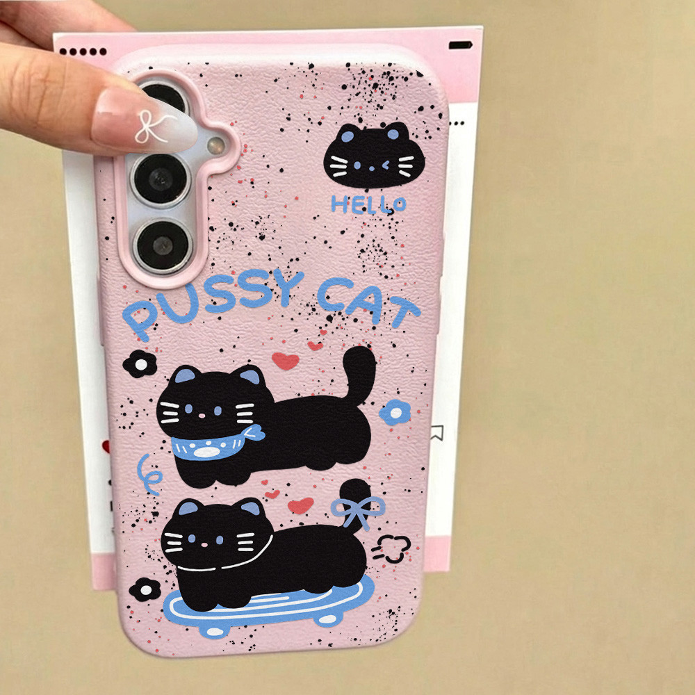 Pussy Cat Leather Case Untuk Samsung A37 A56 A17 A57 A07 A53 A15 A36 A54 A16 A06 A55 A26 A34 A27 A05