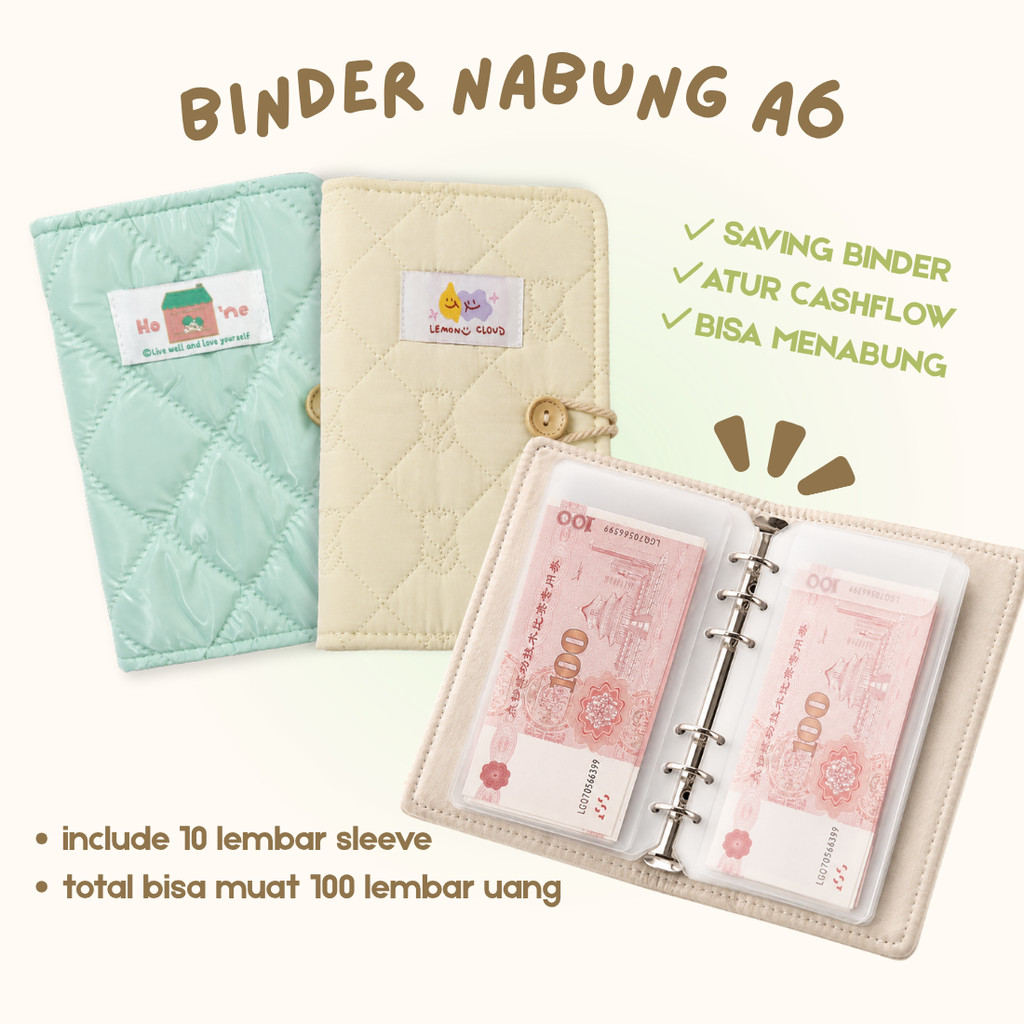 Bibimcat - Binder Nabung A6 Set isi 10 Lembar Lemon Puffy Binder Keuangan Budgeting Cash Money Savin