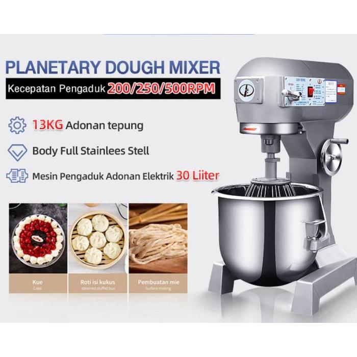 Planetary Dough Mixer Komersial 10–30 Liter Mixer Adonan Roti, Donat, Kue, Krim & Telur