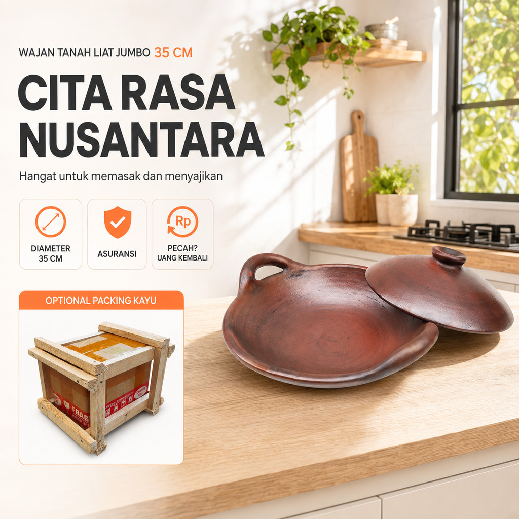 Wajan Tanah Liat Gerabah Wajan Tradisional - Wajan Penggorengan Sangrai Diameter 35 cm | Gerabahku J