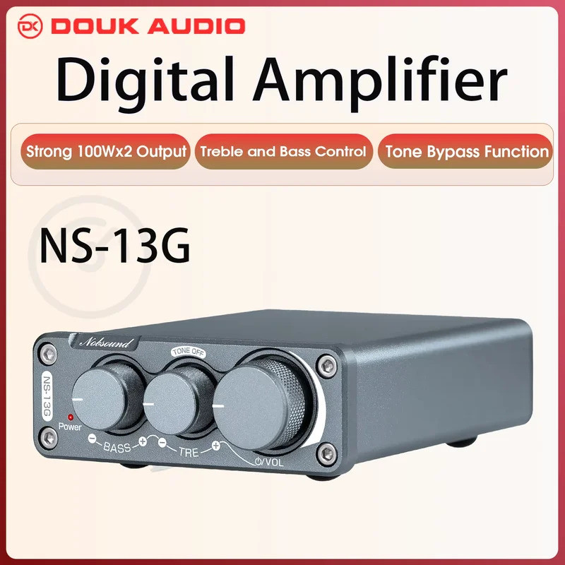 Douk Audio NS-13G Mini Class D Amplifier TPA3116 Desktop Stereo Power Amp with Tone Control 100W+100