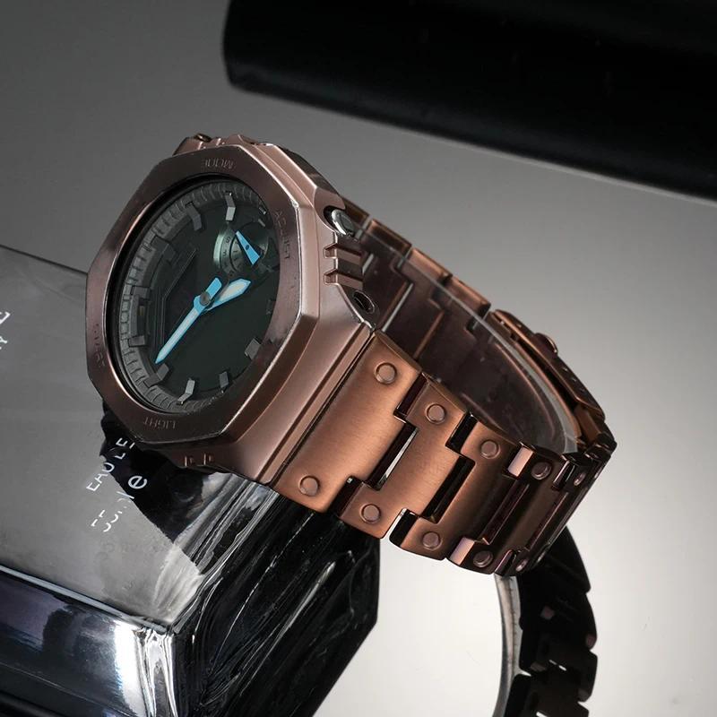 For Casio 5611 GM-2100 GBM-2100 Mod Kit Upgrade Steel Case&watchband GM2100 GBM2100 Octagon oak Meta