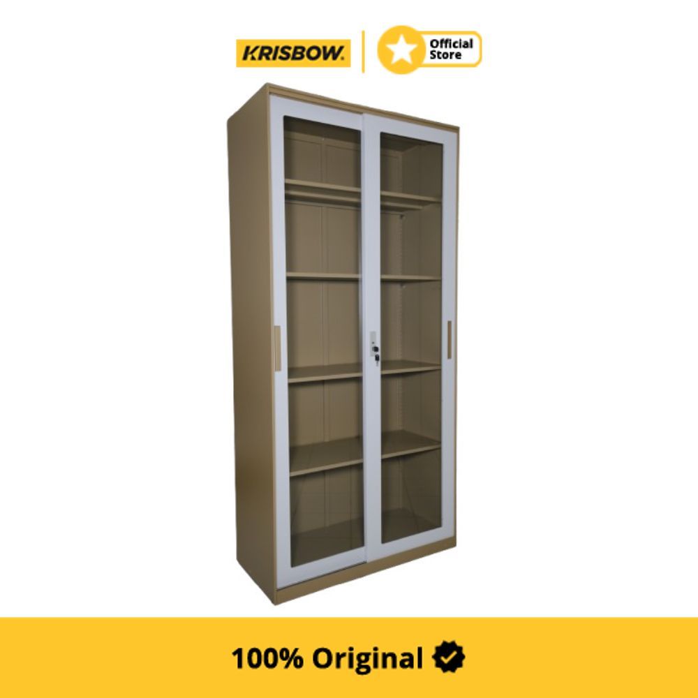 Krisbow Lemari Arsip Kantor Metal Pintu Kaca - Cokelat Office Cabinet Lemari Arsip Storage Kabinet F