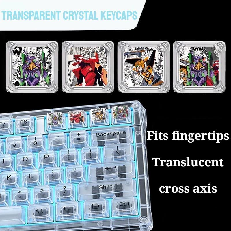 Neon Genesis Evangelion Anime Transparent Crystal Keycaps OEM Height Cross Axis Meanical Keyboard Ke