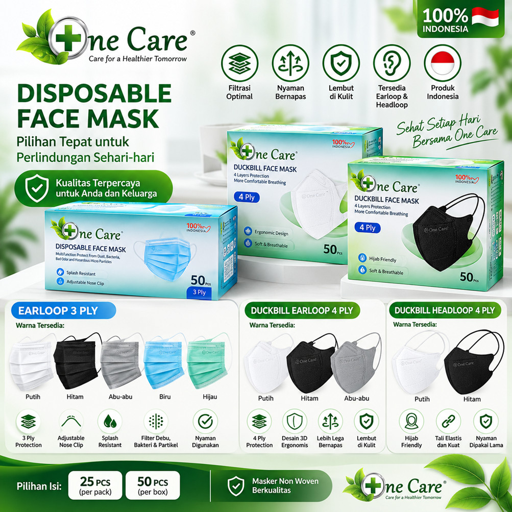 Khusus Merk OneCare One Care Masker Duckbill 3 4 5 Ply Dewasa Earloop KF94 KN95 Pro Headloop Isi 25 