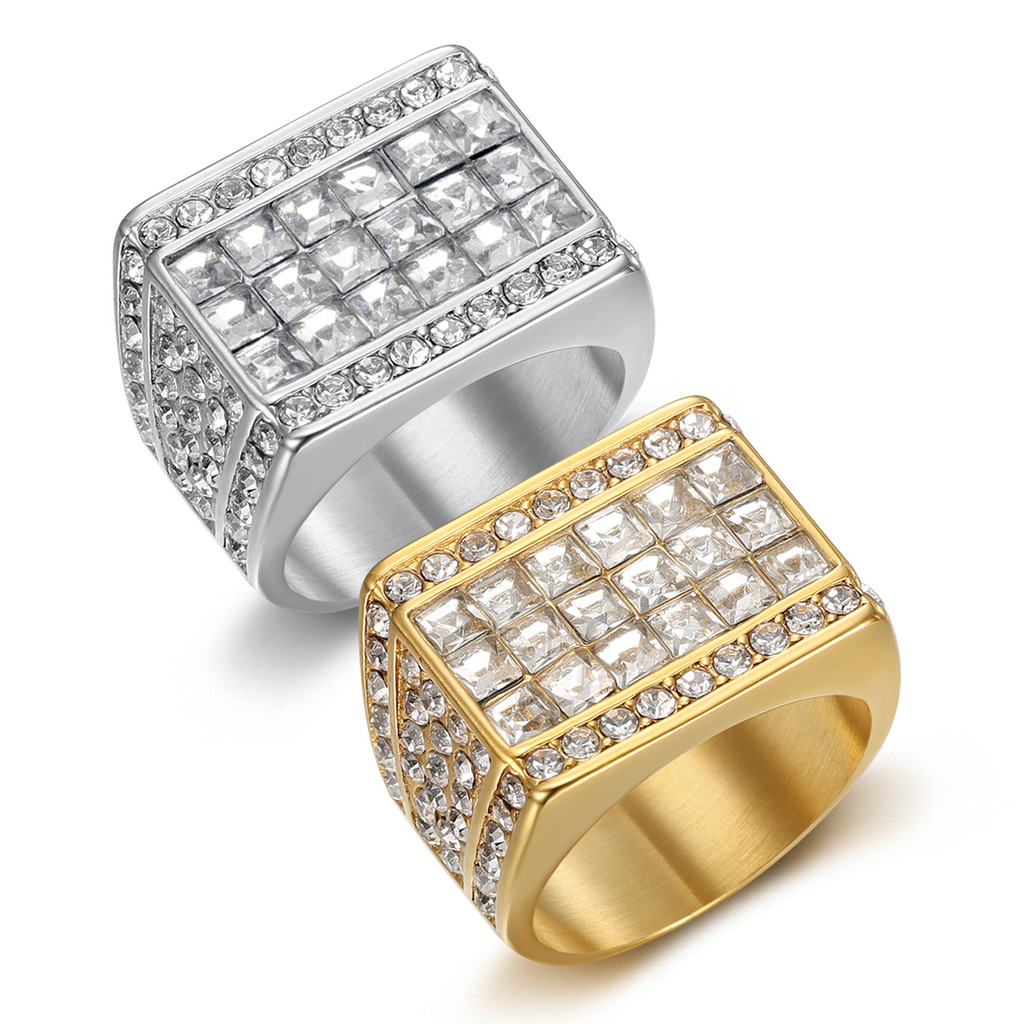 Berharap Cincin Pria Mewah, Cincin Berlian Persegi Stainless Steel 316 Berlian Penuh Berlian