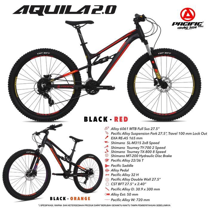 SEPEDAUNG MTB PACIFIC AQUILA 2.0 FREE BOTTLE CAGE LAMPU DPN BLKG - bicycle storeku