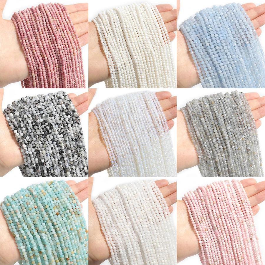 Wholesale Faceted Natural Stone Beads Faceted Amazonite Aquamarine Opal Labradorite Loose Spacer Bea