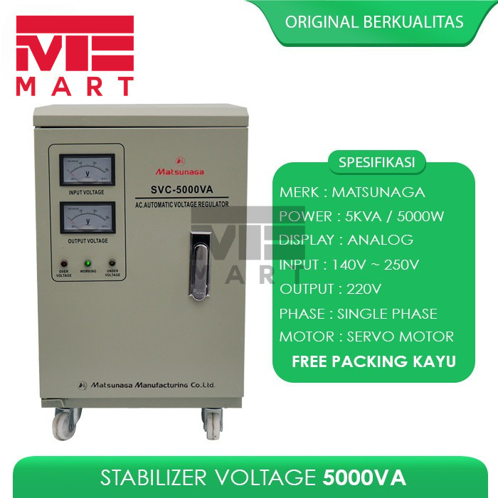 STAVOLT SVC 5000W MATSUNAGA STAVOL LISTRIK 5000VA STABILIZER VOLTAGE
