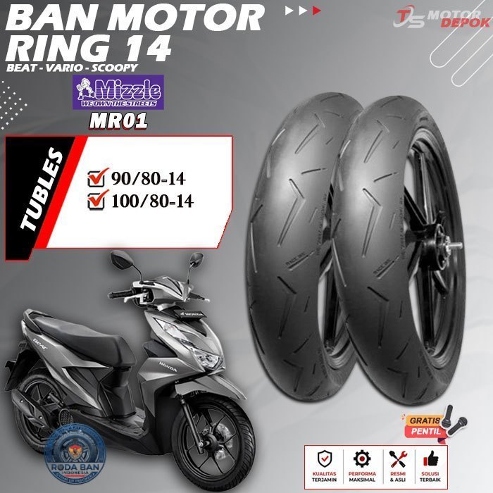 BAN MOTOR RING 14 TUBLES MIZZLE MR01 BAN MOTOR TUBLESS BEAT VARIO SCOOPY RING 14 TUBELESS
