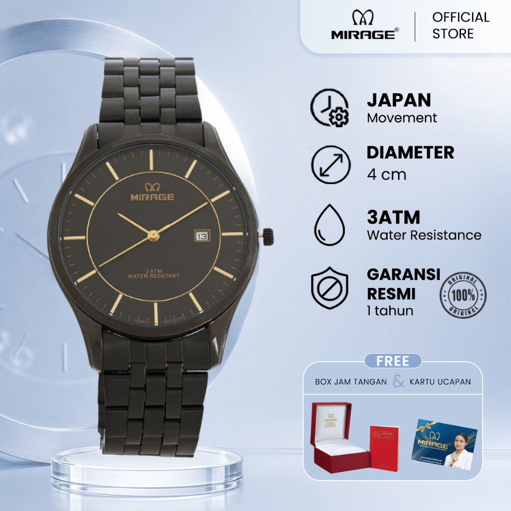 Mirage Jam Tangan Original Pria Analog 8544 M Full Black Original Stainless