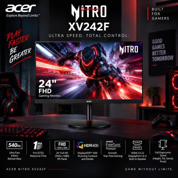 Acer Nitro XV242F Monitor PC Gaming Komputer 24 Inch IPS FHD 1080p Ultra Fast 540Hz FreeSync Premium