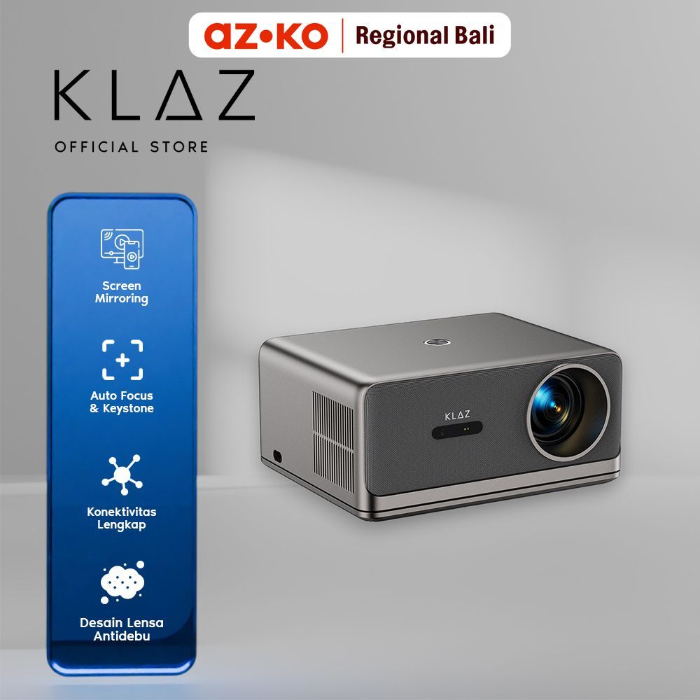 AZKO Klaz Proyektor 1080p Full HD 800 ANSI Auto Focus GTV Dongle - Abu-Abu Alat Proyeksi Projektor I