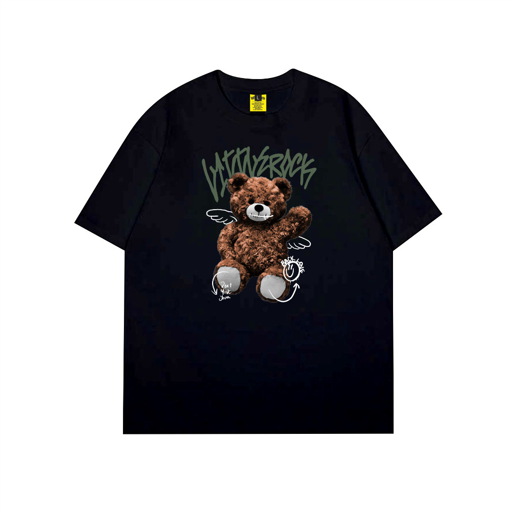 Kaos Pria Desain Unik Littlerock Clothing Oversized T-Shirt  Back love Bear Black I Baju Kaos Hitam 