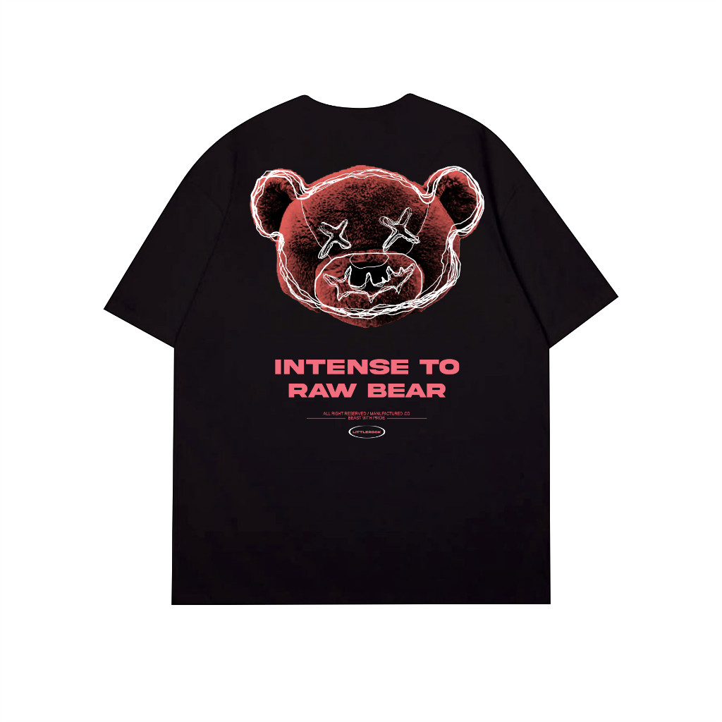 Kaos Pria Desain Unik Littlerock Clothing Oversized T-Shirt Intense To Raw Bear Black I Baju Kaos Hi