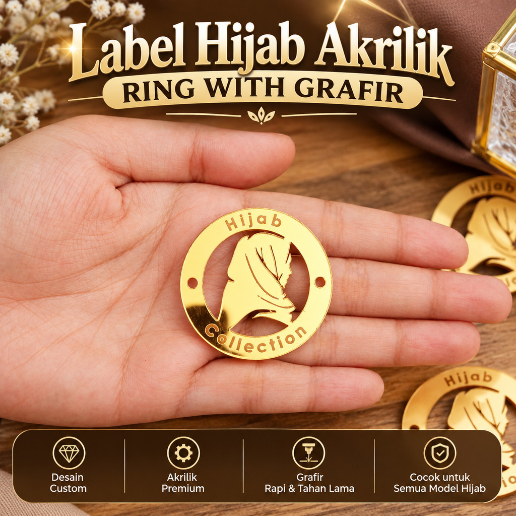 Cetak Kilat - Label Hijab Akrilik RING WITH GRAFIR, Merk Jilbab, Logo Kerudung / MERK / LOGO / BRAND