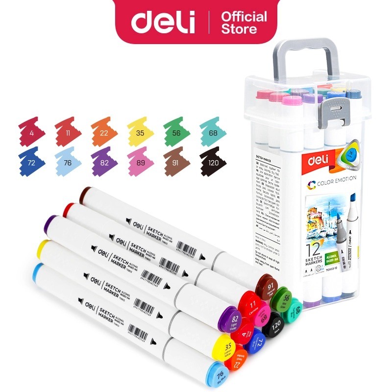DELI SKETCH MARKER SET 12 / SPIDOL UNTUK SKETSA E70803