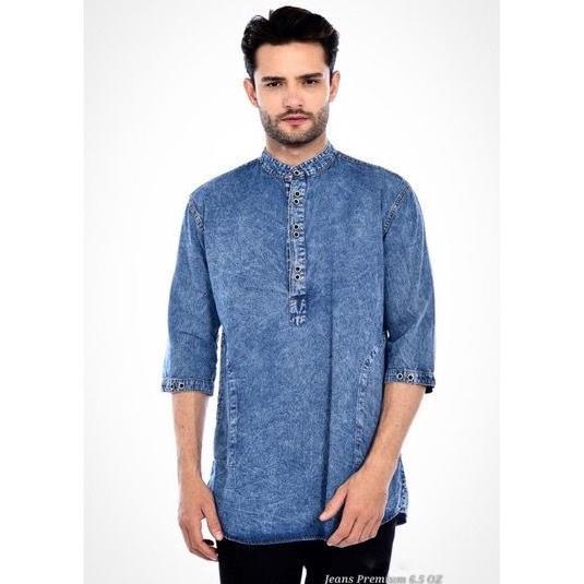 Ready Stok Koko Kurta Jeans Denim Pakistan Baju Koko Kurta Muslim 3/4 Koko Levis Denim Pria Dewasa J