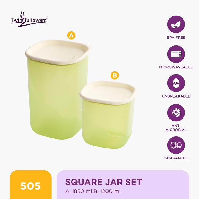 Toples Twin Tulipware Square Jar Set - Avo