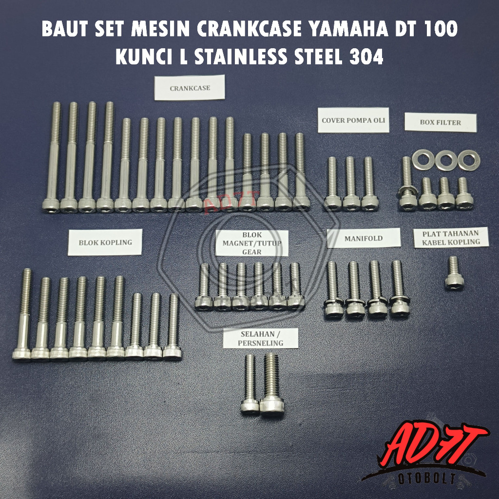 Baut Set mesin Yamaha DT 100 kunci L stainless asli