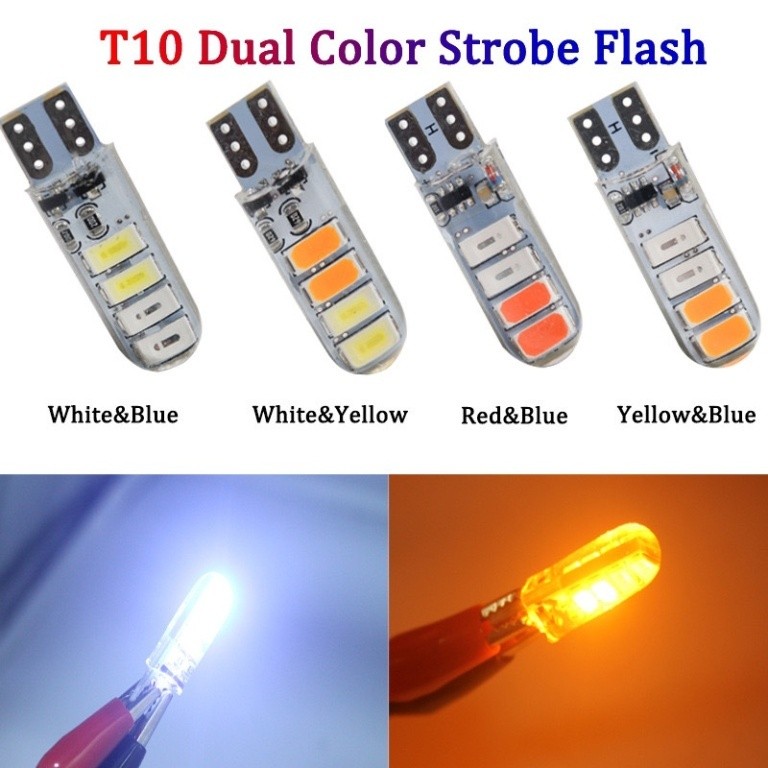 (11i) LED T10 2 WARNA sein kg putih merah kuning hijau biru ice blue lampu sen jelly kedip gel led t