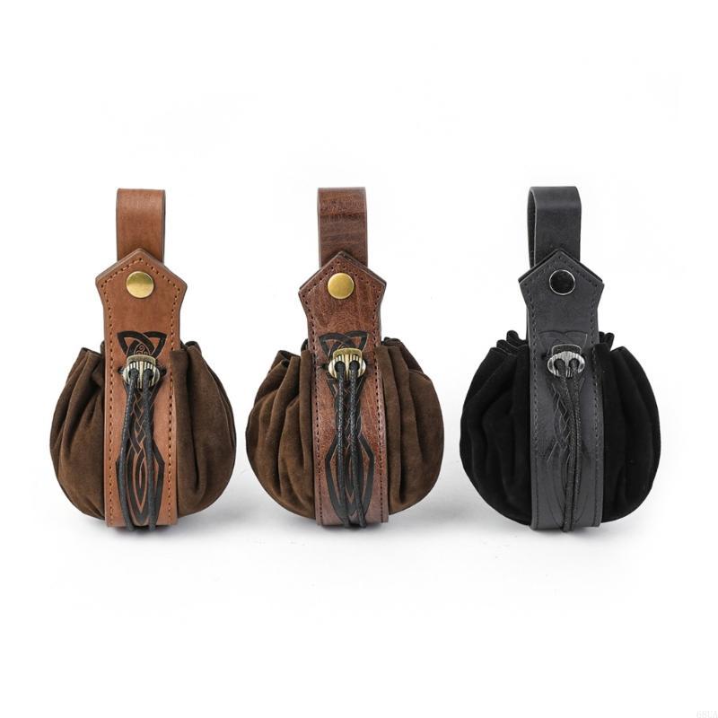 68UA Meeval Leather Belt Renaissances Costume Accessories LARP Waist Bag Fanny Pack,Pu Leather Coin 