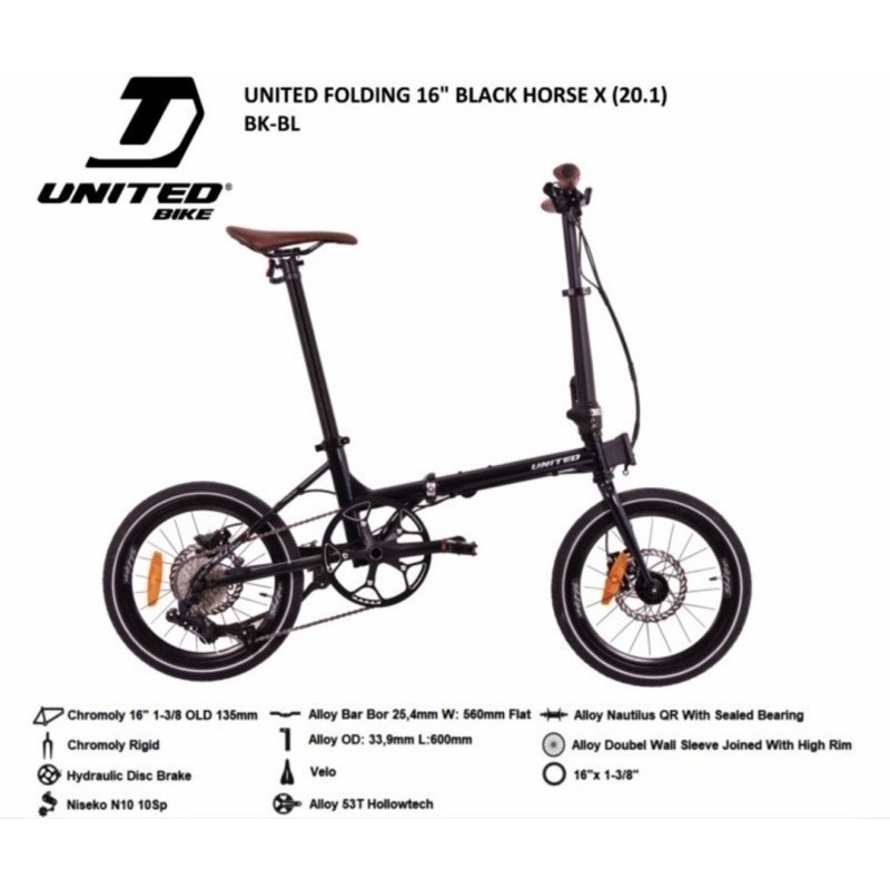 Sepeda Lipat Folding Bike 16 United Black Horse