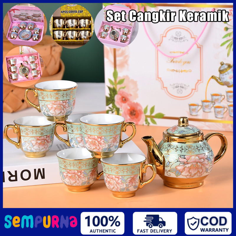 Set cangkir dan piring keramik Eropa/Cangkir Keramik Set 6 in 1 /12Pcs European Style Hampers Ramadh