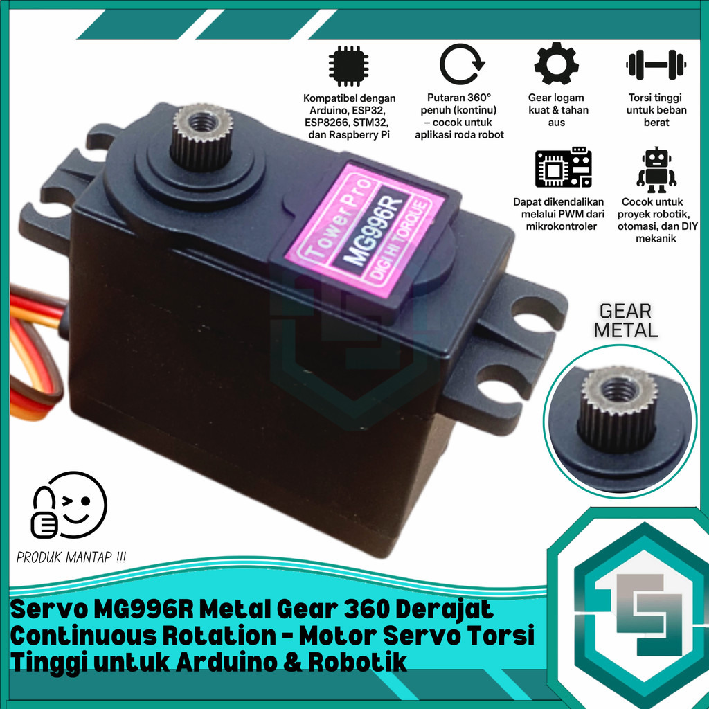 Servo MG996R Metal Gear 360 Derajat Continuous Rotation – Motor Servo Torsi Tinggi Full Metal 360° u