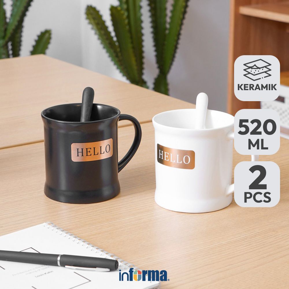 Informa Appetite Mug Dengan Sendok 520 ml Set 2 pcs - Hitam/Putih Drinkware Cup Tableware Beverage S
