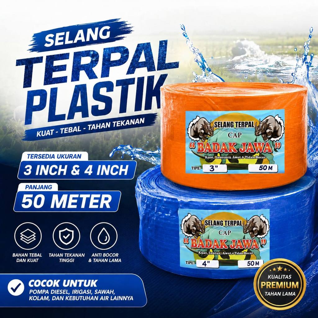 Selang Terpal Pompa Air Sawah 3 & 4 Dim Panjang 50m Anti Pecah - Selang Plastik Diesel