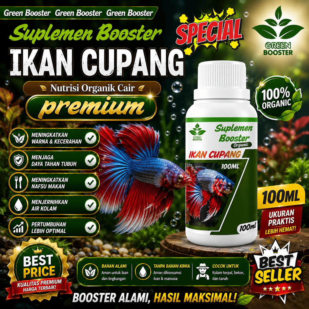 Vitamin Booster organik cair 100ml|  Probiotik Ikan Cupang Guppy Gupy Avatar Blue Rim Giant Koi Half
