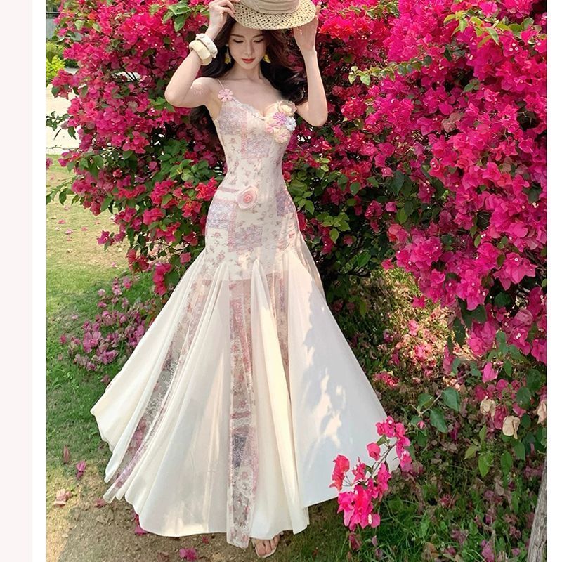 [COD] Gaun bodycon cantik dengan bahan jaring model ekor ikan dan tali bahu, cocok untuk liburan pan