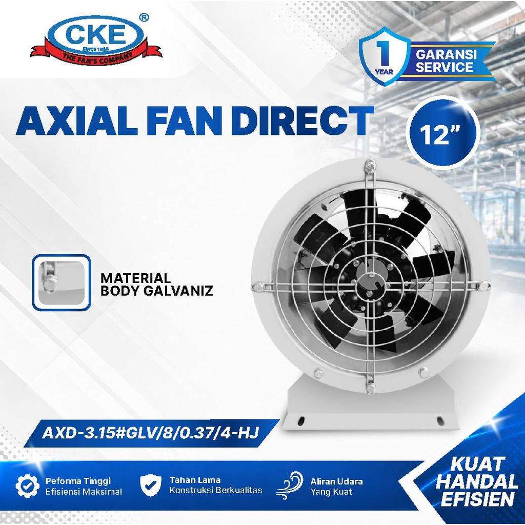 CKE Axial Fan Direct 12 Inch 380V Galvanized Industrial Blower untuk Pabrik, Gudang, Workshop & Vent