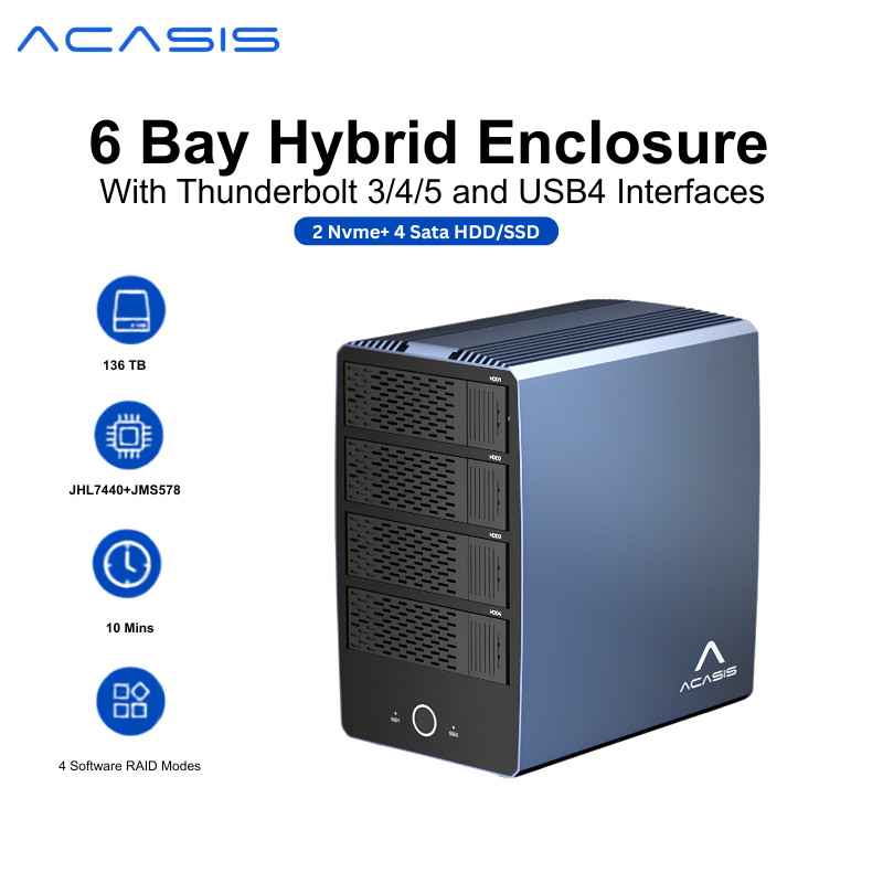 ACASIS EC-1004 (H006) 6 Bay DAS Enclosure 4 HDD + 2 NVMe SSD Thunderbolt 3/4/5 USB4 40Gbps